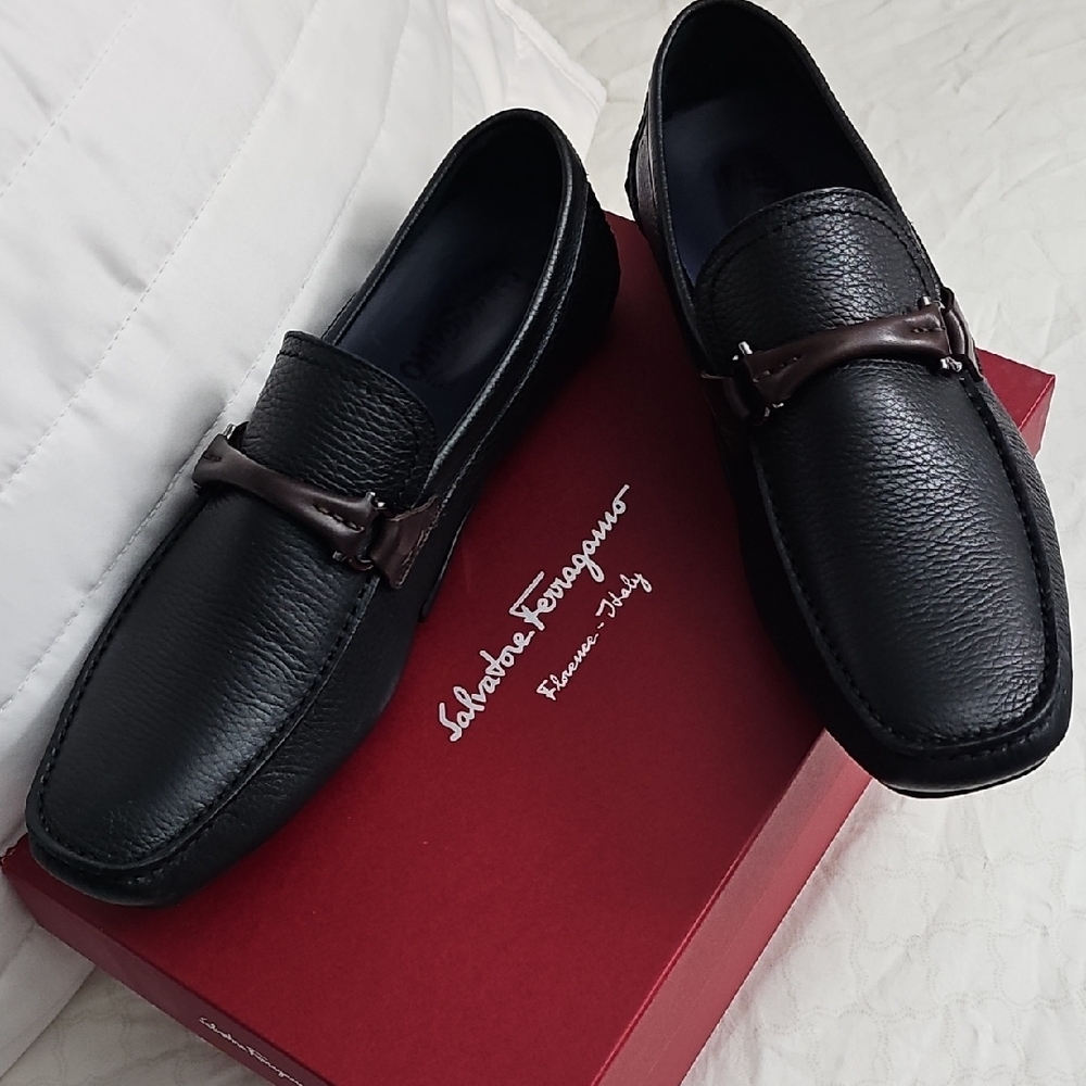 Salvatore Ferragamo Black Textured Loafers